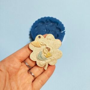 Stampo in silicone Battesimo Quadrifoglio con Bimbo per creazioni in resina e gesso