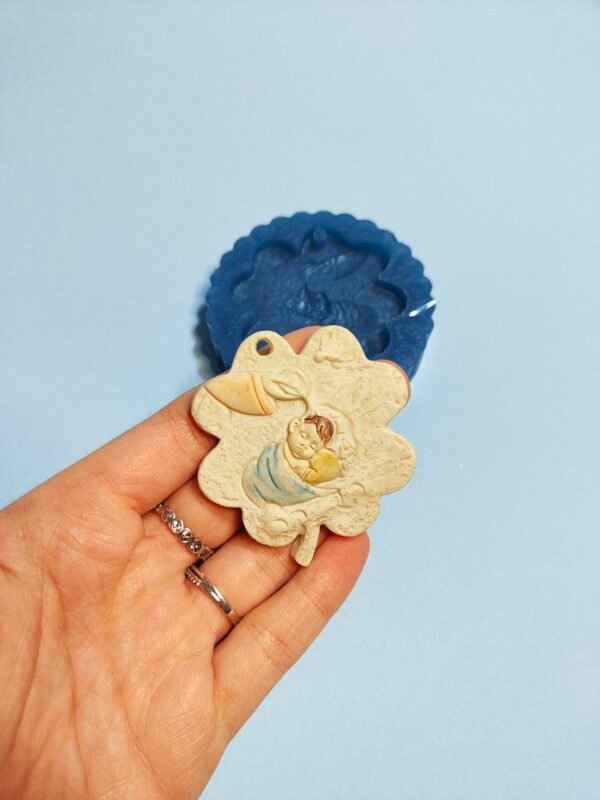 Stampo in silicone Battesimo Quadrifoglio con Bimbo per creazioni in resina e gesso