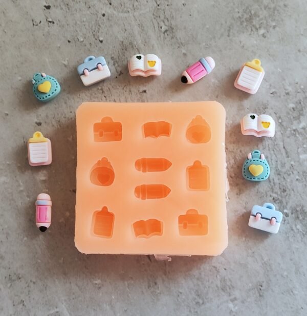 Stampo in silicone Scuola back to school, matite, libri, cartella, zaino per creazioni in resina e fimo - immagine 6