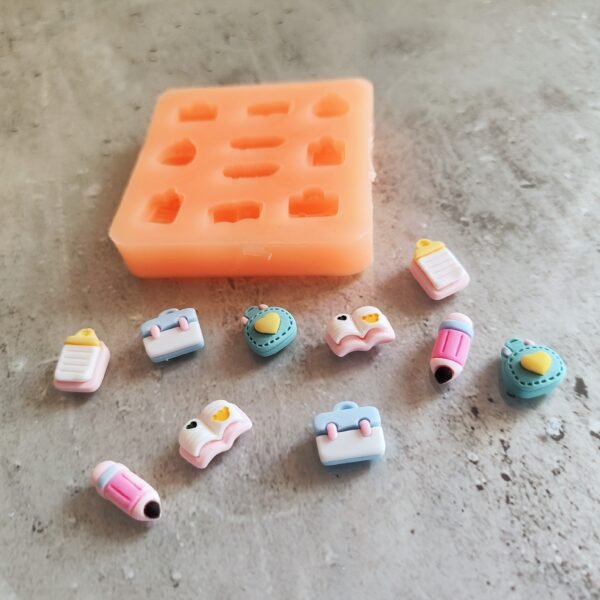 Stampo in silicone Scuola back to school, matite, libri, cartella, zaino per creazioni in resina e fimo - immagine 7