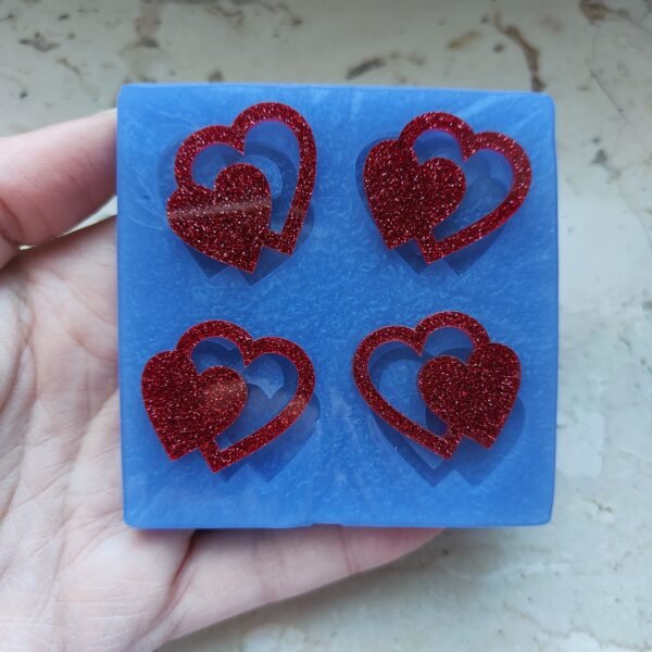 Stampo Cuore doppio 3CM 4pz in silicone per creazioni in resina, gesso, sapone, cera e paste polimeriche - immagine 7