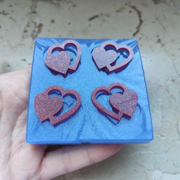 Stampo Cuore doppio 3CM 4pz in silicone per creazioni in resina, gesso, sapone, cera e paste polimeriche - immagine 8
