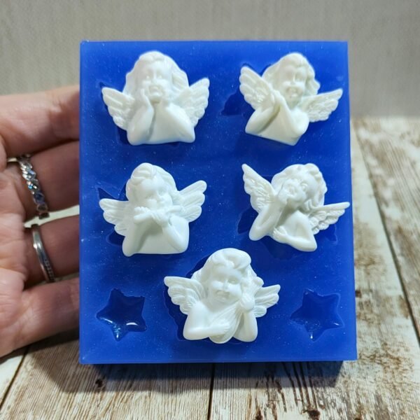 Stampo Angioletti Putti 5pcs 3cm in silicone per creazioni in resina, gesso, cera, sapone e paste polimeriche - immagine 2