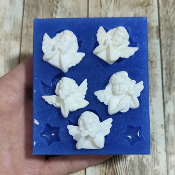Stampo Angioletti Putti 5pcs 3cm in silicone per creazioni in resina, gesso, cera, sapone e paste polimeriche - immagine 6