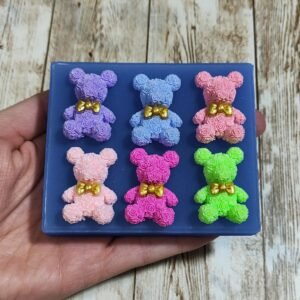 Stampo Orsetti con Fiocco 3 CM 6pz in silicone per creazioni in resina, paste polimeriche, gesso, sapone e cera