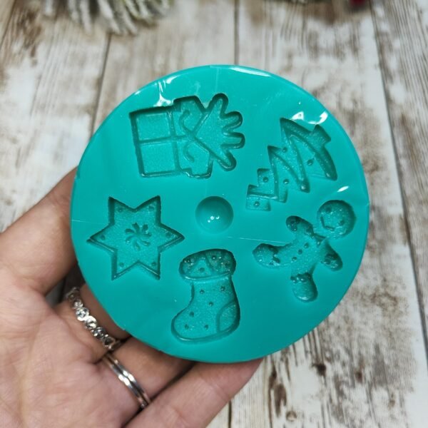 Stampo Biscotti di Natale in silicone 5pz 2,5cm per creazioni in resina, gesso, paste polimeriche, sapone e cera - immagine 2