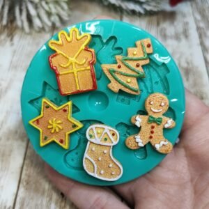 Stampo Biscotti di Natale in silicone 5pz 2,5cm per creazioni in resina, gesso, paste polimeriche, sapone e cera