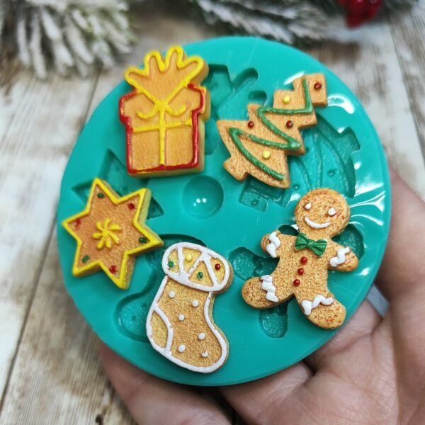 Stampo Biscotti di Natale in silicone 5pz 2,5cm per creazioni in resina, gesso, paste polimeriche, sapone e cera - immagine 8