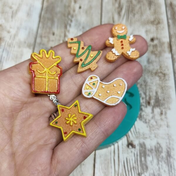 Stampo Biscotti di Natale in silicone 5pz 2,5cm per creazioni in resina, gesso, paste polimeriche, sapone e cera - immagine 9