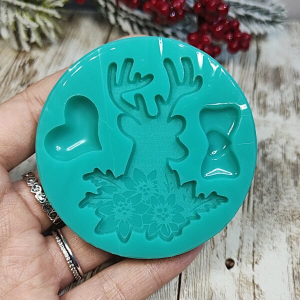 Stampo Renna Natalizia con Stelle di Natale 6cm in silicone per creazioni in resina, gesso, paste polimeriche, sapone e cera