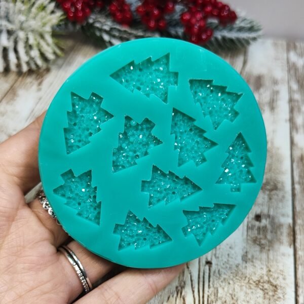 Stampo Albero di Natale Druzy 2cm 10pz in silicone per creazioni in resina, gesso, paste polimeriche, sapone e cera - immagine 2