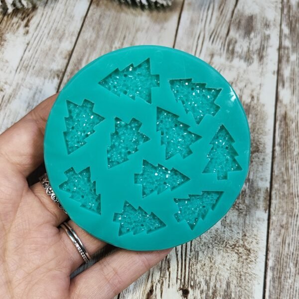 Stampo Albero di Natale Druzy 2cm 10pz in silicone per creazioni in resina, gesso, paste polimeriche, sapone e cera - immagine 3