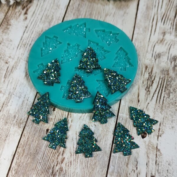Stampo Albero di Natale Druzy 2cm 10pz in silicone per creazioni in resina, gesso, paste polimeriche, sapone e cera - immagine 6