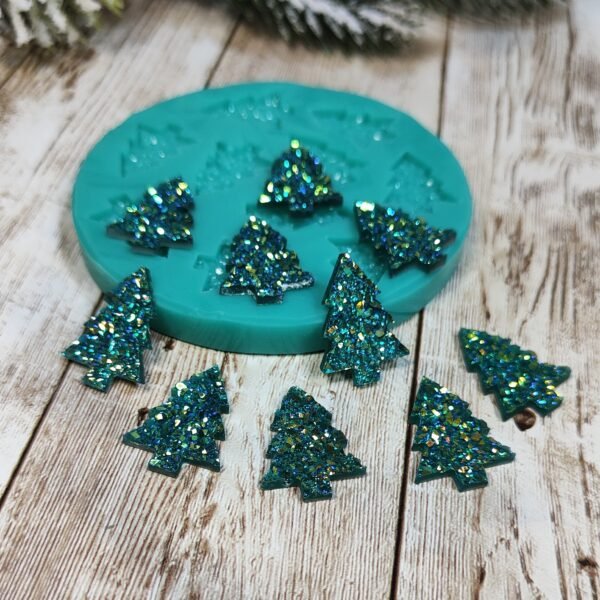 Stampo Albero di Natale Druzy 2cm 10pz in silicone per creazioni in resina, gesso, paste polimeriche, sapone e cera - immagine 7