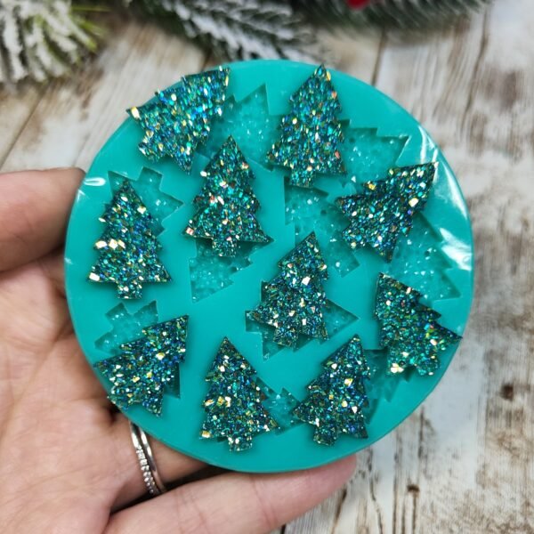Stampo Albero di Natale Druzy 2cm 10pz in silicone per creazioni in resina, gesso, paste polimeriche, sapone e cera