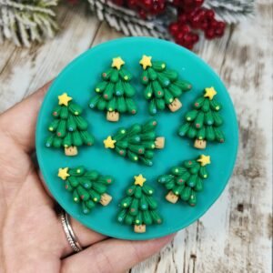 Stampo Albero di Natale 8pz 2cm in silicone per creazioni in resina, gesso, paste polimeriche, sapone e cera