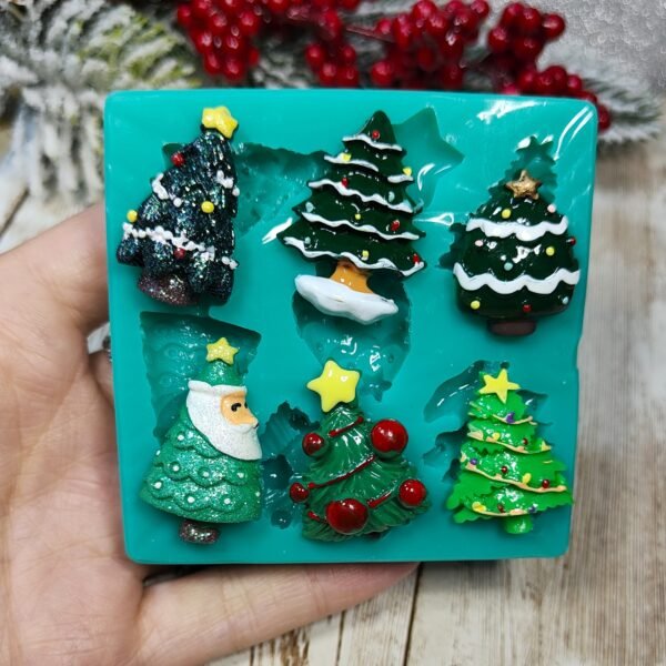 Stampo Alberi di Natale Set 6pz 3cm in silicone per creazioni in resina, gesso, paste polimeriche, sapone e cera