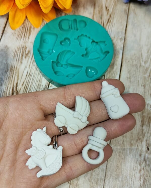Stampo Nascita bebè 4pz 3CM in silicone per creazioni in resina, gesso, paste polimeriche, sapone e cera - immagine 6