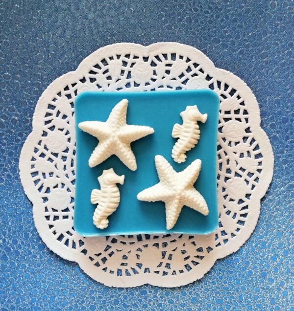 Stampo in silicone a tema marino, due cavallucci e due stelle marine per creazioni in resina e fimo - immagine 3