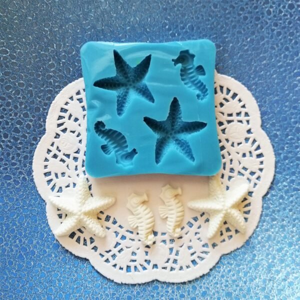 Stampo in silicone a tema marino, due cavallucci e due stelle marine per creazioni in resina e fimo - immagine 5