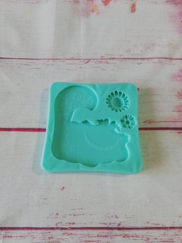 Stampo in silicone Stregatto con scritta "We're all mad here" per creazioni in resina e fimo - immagine 2