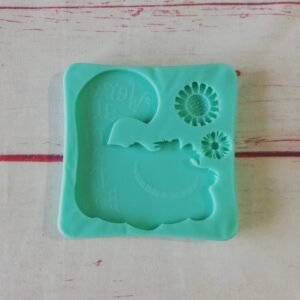 Stampo in silicone Stregatto con scritta "We're all mad here" per creazioni in resina e fimo