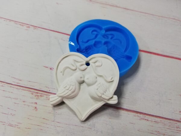 Stampo in silicone Cuore co Coppia di Uccellini per creazioni in resina e gesso - immagine 6