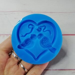 Stampo in silicone Cuore co Coppia di Uccellini per creazioni in resina e gesso