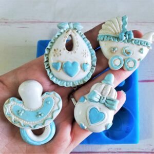 Stampo in silicone Biberon, Bavetta, Passeggino e Ciuccio per creazioni in resina e gesso