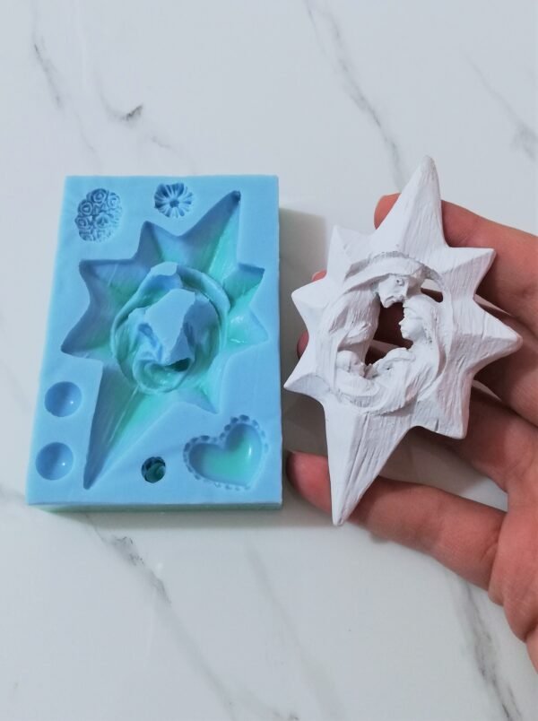 Stampo in silicone Natività sacra famiglia con stella e lanterna per creazioni in resina e gesso